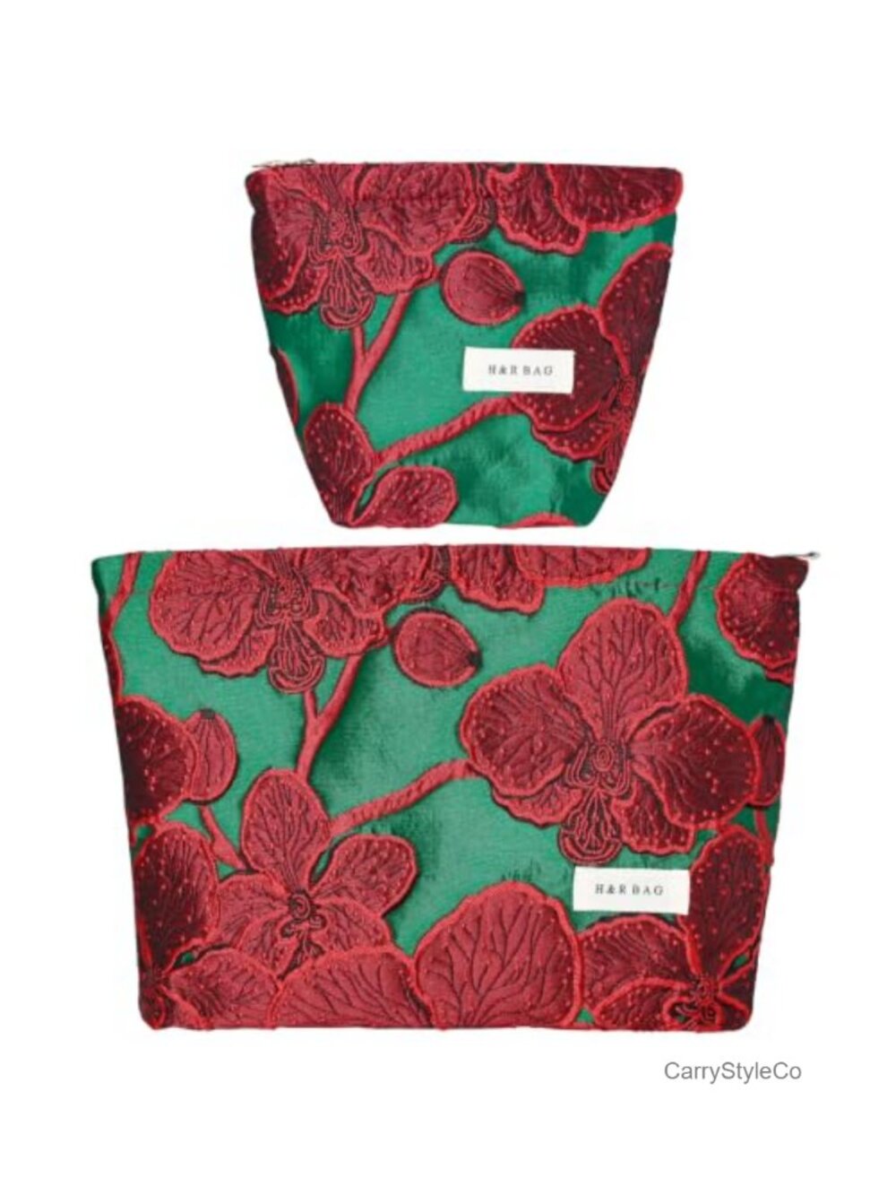 2-Pc Embroidered Floral Canvas Cosmetic Bag Set Travel Makeup Pouches